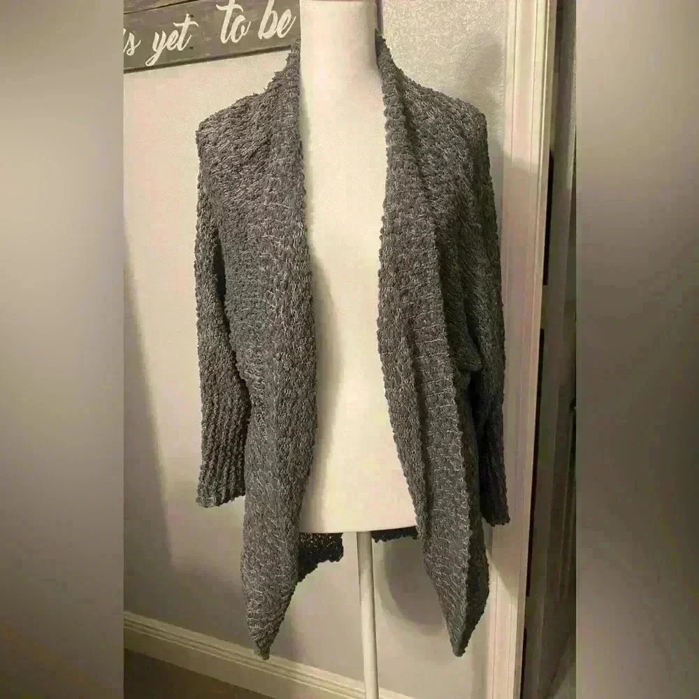 SHEIN open front waterfall cardigan long sleeves in gray women’s size Large EUC